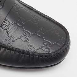 Pre Owned Gucci Black Guccissima Leather Penny Slip On Loafers size 44.5