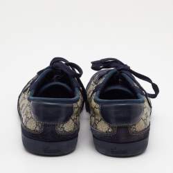 Pre Owned Gucci Navy blue/Grey GG Canvas and Suede Low Top Sneakers  Size 40.5