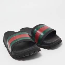 Gucci Black Rubber Web Detail Slide Sandals Size 40