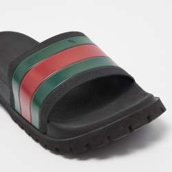 Gucci Black Rubber Web Detail Slide Sandals Size 40