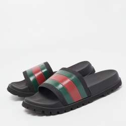 Gucci Black Rubber Web Detail Slide Sandals Size 40