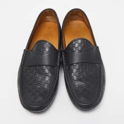 Pre Owned Gucci Black  Guccissima Leather Slip On Loafers Size 40
