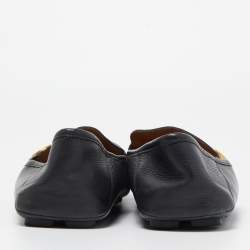 Pre Owned Gucci Black Leather GG Marmont Web Driver Slip On Loafers Size 42