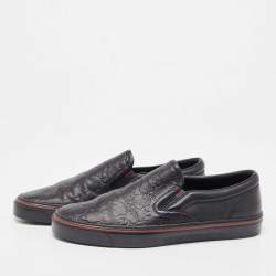 Pre Owned Gucci Black Guccissima Leather Slip On Sneakers Size 41