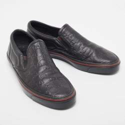 Pre Owned Gucci Black Guccissima Leather Slip On Sneakers Size 41