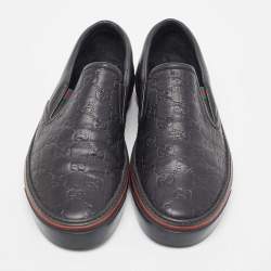 Pre Owned Gucci Black Guccissima Leather Slip On Sneakers Size 41