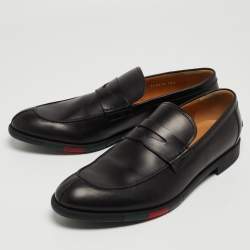 Gucci Black Leather Penny Slip On Loafers Size 44.5
