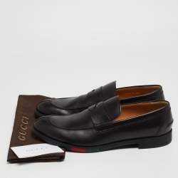Gucci Black Leather Penny Slip On Loafers Size 44.5