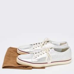 Gucci Silver Perforated Leather Low Top Sneakers Size 44.5 