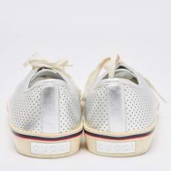 Gucci Silver Perforated Leather Low Top Sneakers Size 44.5 