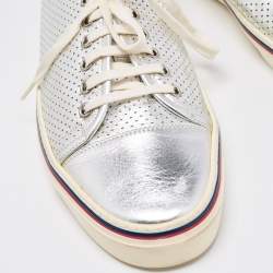 Gucci Silver Perforated Leather Low Top Sneakers Size 44.5 