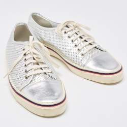 Gucci Silver Perforated Leather Low Top Sneakers Size 44.5 