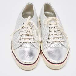 Gucci Silver Perforated Leather Low Top Sneakers Size 44.5 