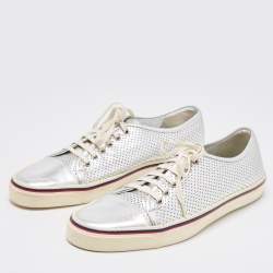 Gucci Silver Perforated Leather Low Top Sneakers Size 44.5 