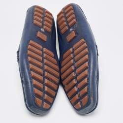 Gucci Navy Blue Leather Bamboo Horsebit Loafers Size 45.5