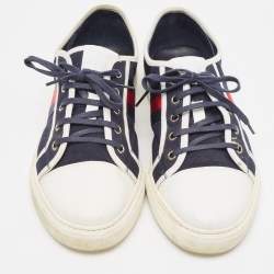 Pre Owned Gucci Navy Blue Canvas And  Leather Web Detail Lace Up Sneakers Size 44.5