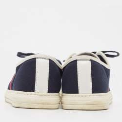 Pre Owned Gucci Navy Blue Canvas And  Leather Web Detail Lace Up Sneakers Size 44.5