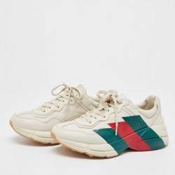 Gucci Cream Leather Web Print Rhyton Sneakers Size 41