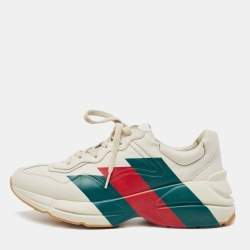 Gucci Cream Leather Web Print Rhyton Sneakers Size 41