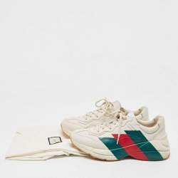 Gucci Cream Leather Web Print Rhyton Sneakers Size 41