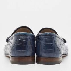 Pre Owned Gucci Navy Blue Crocodile Leather Horsebit Loafers Size 42