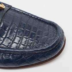 Pre Owned Gucci Navy Blue Crocodile Leather Horsebit Loafers Size 42