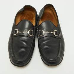 Gucci Black Leather Horsebit Loafers Size 44