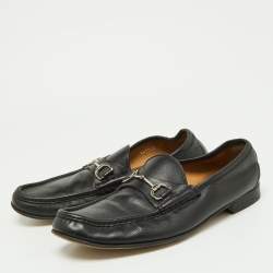 Gucci Black Leather Horsebit Loafers Size 44