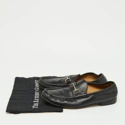 Gucci Black Leather Horsebit Loafers Size 44