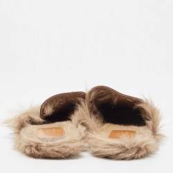 Gucci Princetown Burgundy Leather and  Fur Mules Size 45