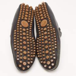 Gucci Navy Blue Leather Web Trim Loafers Size 45.5