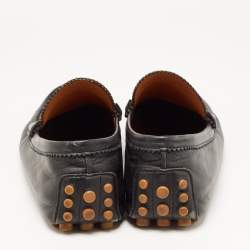 Gucci Navy Blue Leather Web Trim Loafers Size 45.5