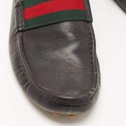 Gucci Navy Blue Leather Web Trim Loafers Size 45.5