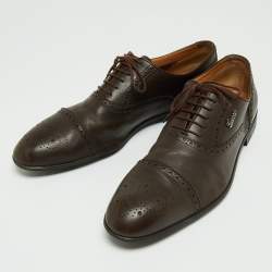 Gucci Brown Leather Brogue Oxfords Size 45.5
