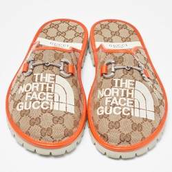 Gucci x The North Face Beige/Orange GG Canvas and Leather Slide Flats Size 43