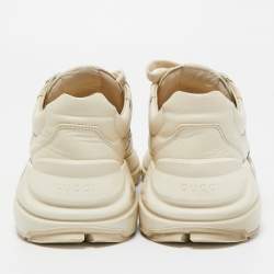 Pre Owned Gucci Cream Leather Rhyton Low Top Sneakers Size 40.5