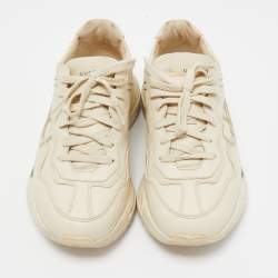 Pre Owned Gucci Cream Leather Rhyton Low Top Sneakers Size 40.5