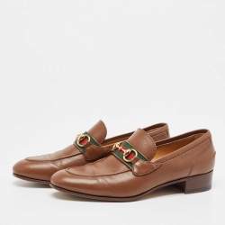 Pre Owned Gucci Brown Leather Brixton Loafers Size 41.5