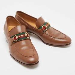 Pre Owned Gucci Brown Leather Brixton Loafers Size 41.5
