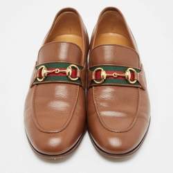Pre Owned Gucci Brown Leather Brixton Loafers Size 41.5