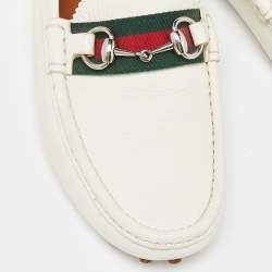 Gucci Off White Leather Web Horsebit Loafers Size 41