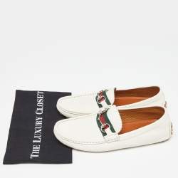 Gucci Off White Leather Web Horsebit Loafers Size 41