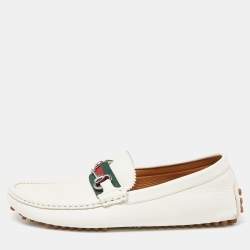 Gucci Off White Leather Web Horsebit Loafers Size 41