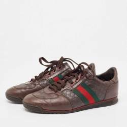 Gucci Brown Microguccissima Leather Web Low Top Sneakers Size 41.5