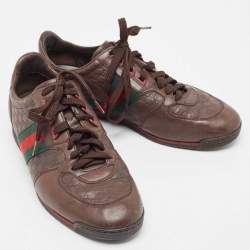 Gucci Brown Microguccissima Leather Web Low Top Sneakers Size 41.5
