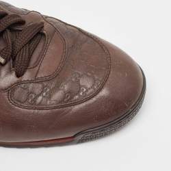 Gucci Brown Microguccissima Leather Web Low Top Sneakers Size 41.5