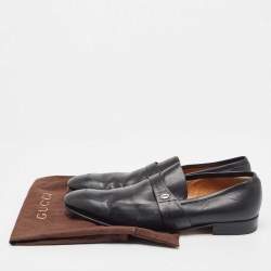 Pre Owned Gucci Black Leather Slip On Loafers Size 44