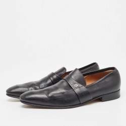 Pre Owned Gucci Black Leather Slip On Loafers Size 44