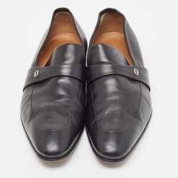 Pre Owned Gucci Black Leather Slip On Loafers Size 44