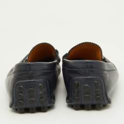 Pre Owned Gucci Navy Blue Leather Web Bamboo Horsebit Loafers Size 41